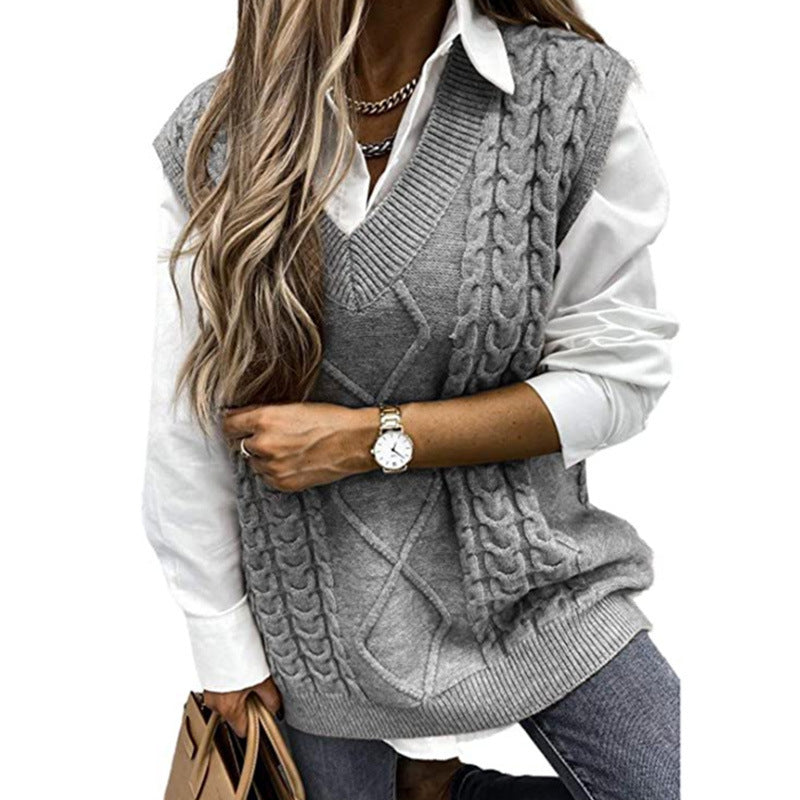 Gilet sans manche col en V, tendance différents coloris