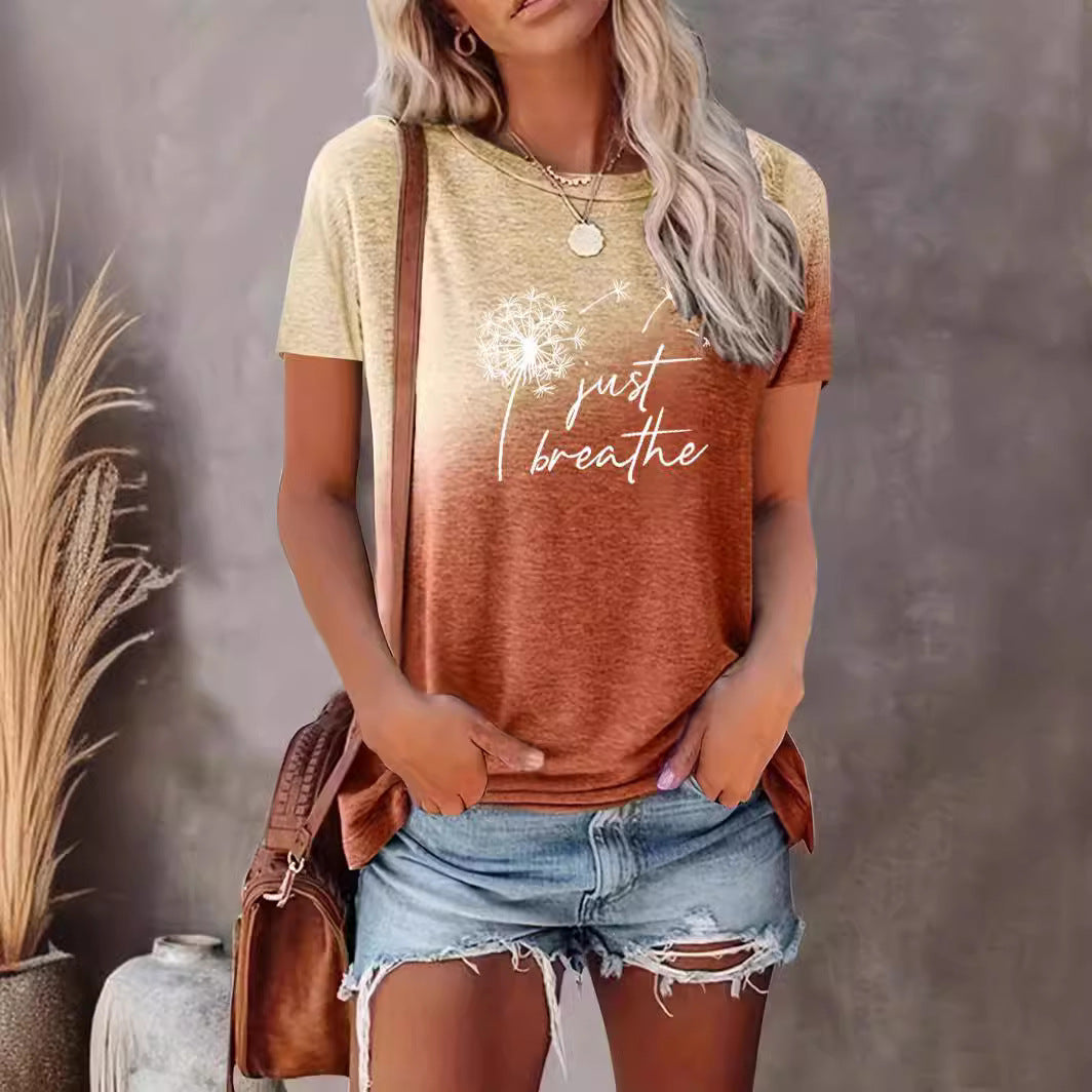 t shirt imprimé inscription just breathe, différents coloris