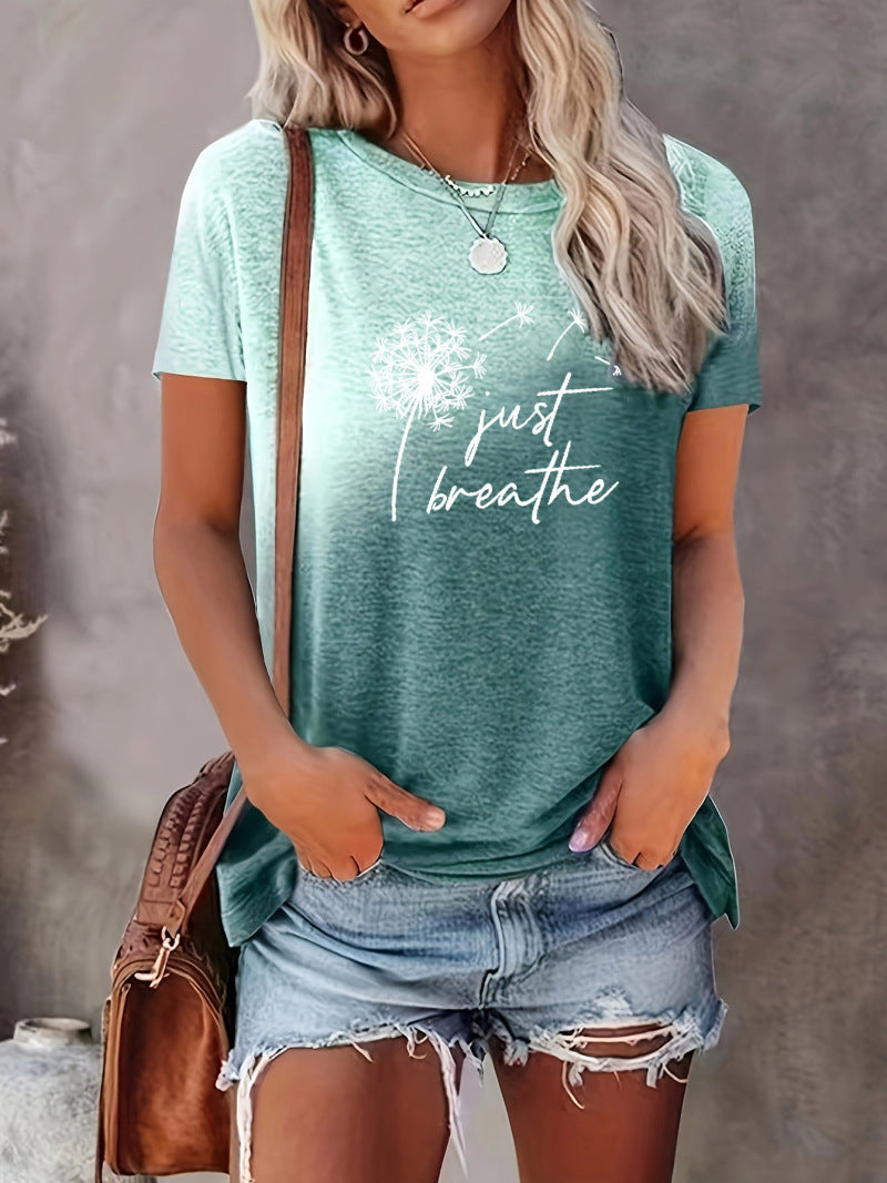 t shirt imprimé inscription just breathe, différents coloris