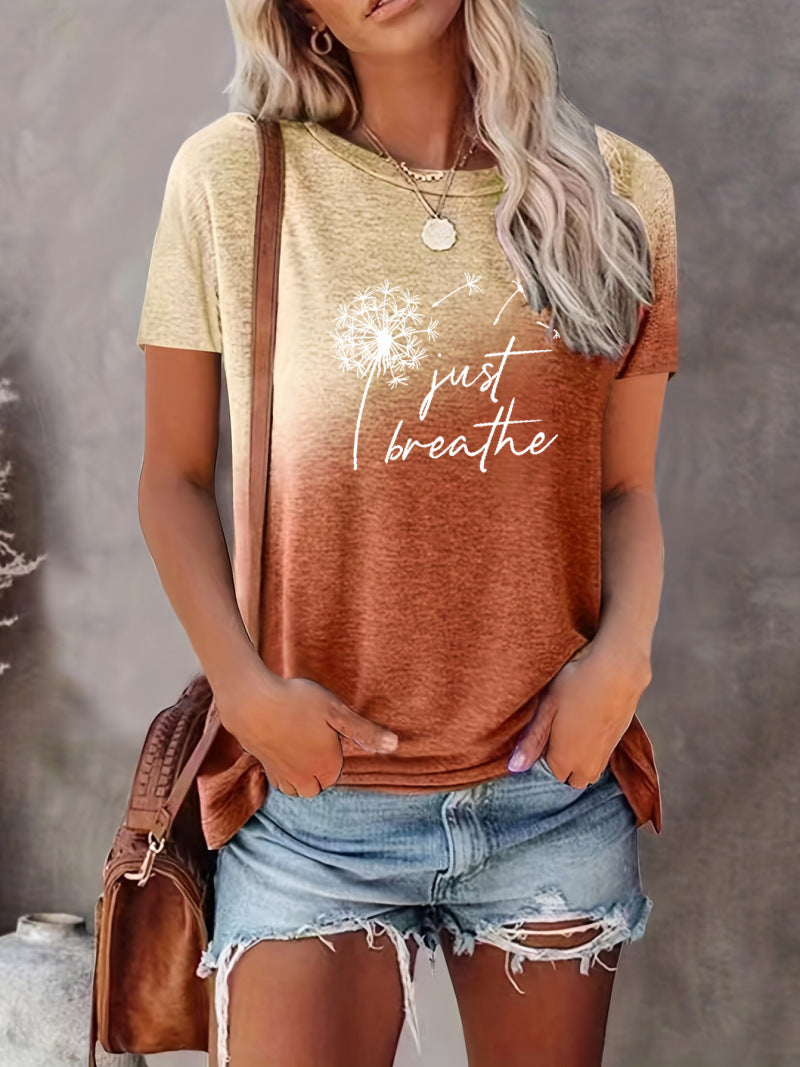 t shirt imprimé inscription just breathe, différents coloris