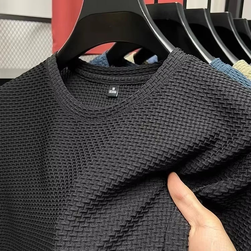 Men'S Short Sleeve Mesh Bamboo Ice Silk T-Shirt Casual Versatile Summer Elastic Slimming Top for Men