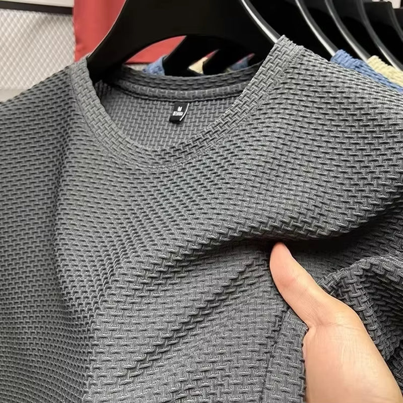 Men'S Short Sleeve Mesh Bamboo Ice Silk T-Shirt Casual Versatile Summer Elastic Slimming Top for Men