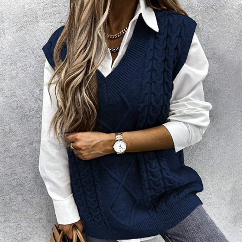Gilet sans manche col en V, tendance différents coloris
