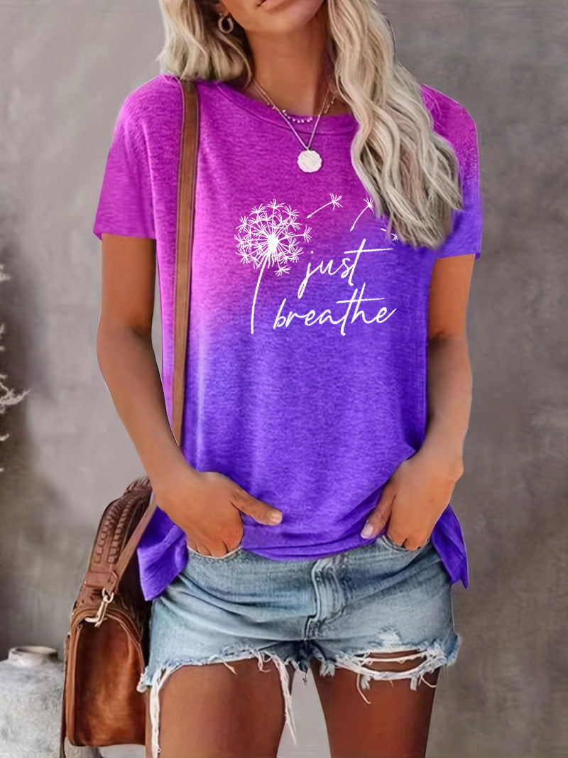 t shirt imprimé inscription just breathe, différents coloris