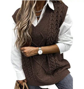 Gilet sans manche col en V, tendance différents coloris