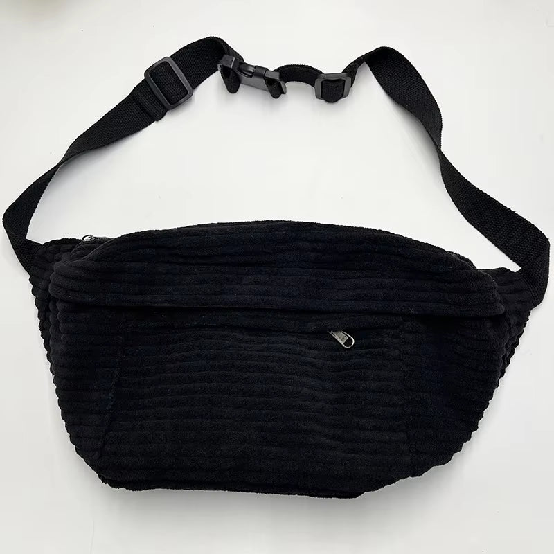 Large Capacity Waist Bag Women Shoulder Crossbody Bags Casual Fanny Pack Simple Phone Purse Corduroy Waist Bag Ladies Banana Bag