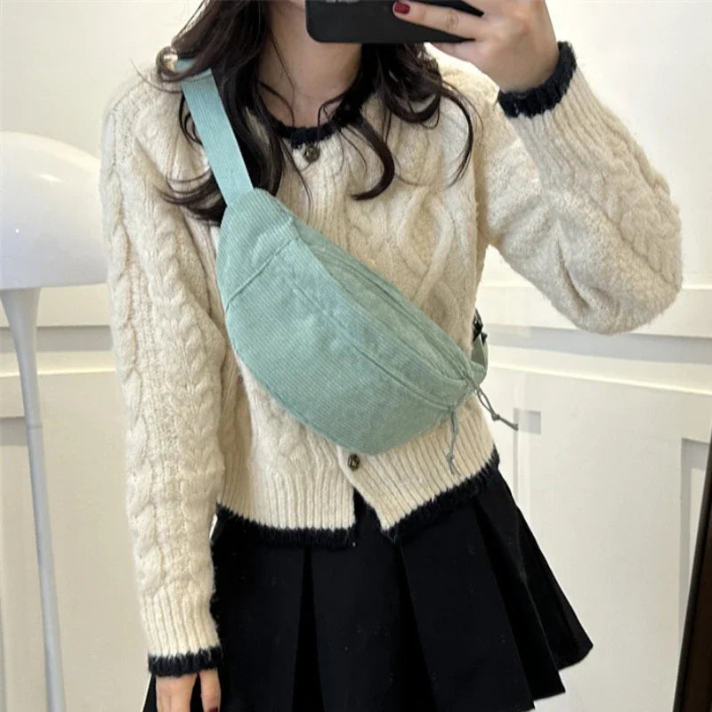 Sac banane en velours côtelé pour femme, homme, sac en bandoulière différents coloris