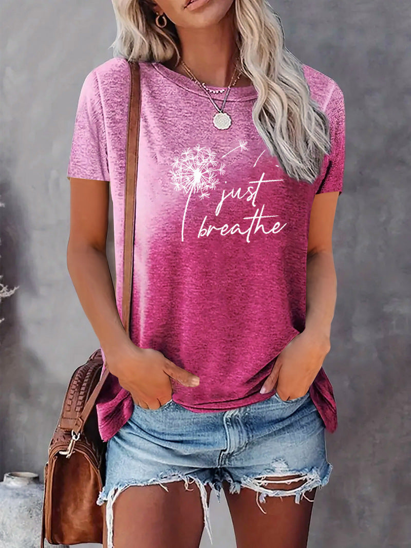 t shirt imprimé inscription just breathe, différents coloris
