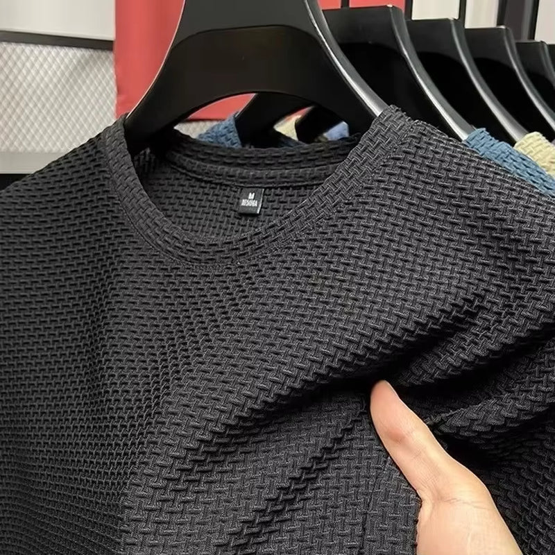 Men'S Short Sleeve Mesh Bamboo Ice Silk T-Shirt Casual Versatile Summer Elastic Slimming Top for Men