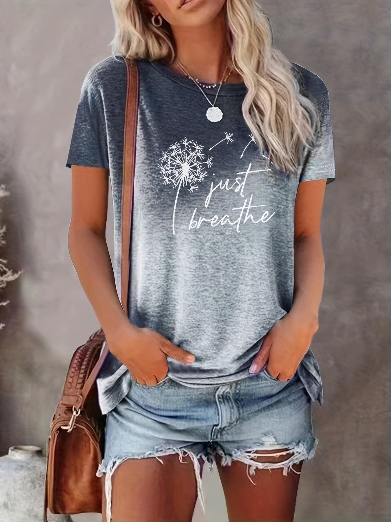 t shirt imprimé inscription just breathe, différents coloris
